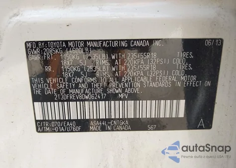 2013 Toyota Rav4 Limited from USA, damaged, VIN 2T3DFREV8DW062417